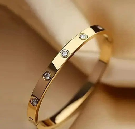 Gold-Plated & Silver Stone Handcrafted Bangle-Style Bracelet - TheFindify