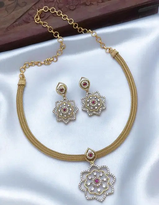 Rajwada Elegance Nan Tadu Necklace With Earrings - TheFindify