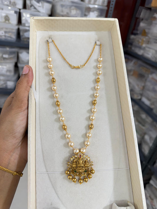 Gold & Pearl Haram With Lakshmi pendent - TheFindify