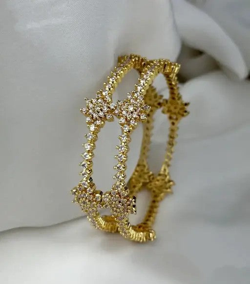 American Diamond Floral Golden Bangles - TheFindify