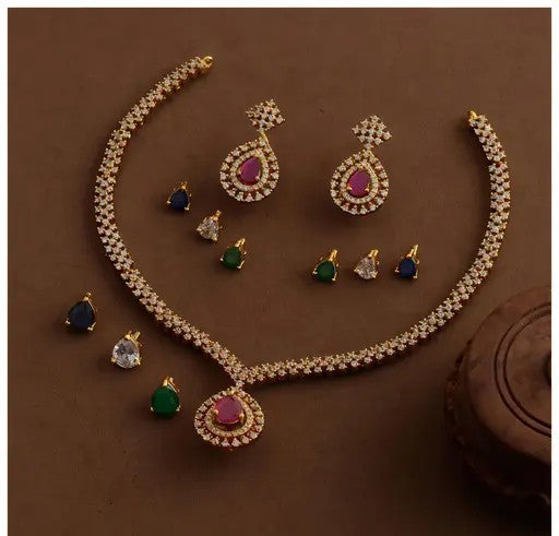 Premium Quality Stone Changeable AD Stone Necklace - TheFindify