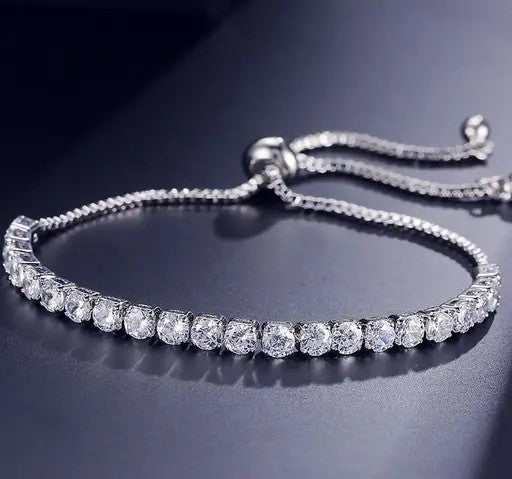 Silver Plated Round Cut Cubic Zirconia White Matrix Tennis Bracelet - TheFindify