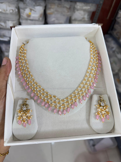 Charming Pink Beads Necklace Set - TheFindify