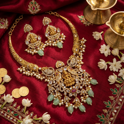 Lakshmi Bridal Necklace – Traditional Gold Temple Jewelry for Weddings &amp; Festive Wear