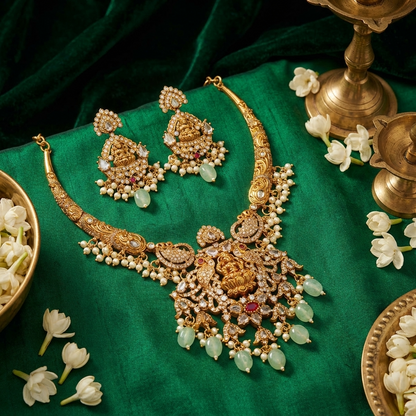 Lakshmi Bridal Necklace – Traditional Gold Temple Jewelry for Weddings &amp; Festive Wear