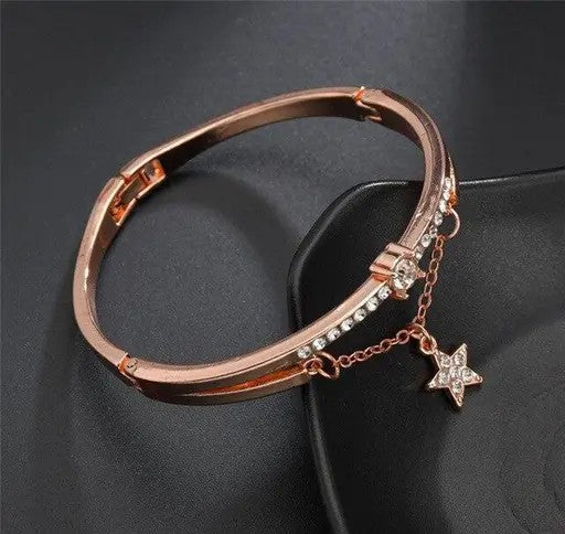 Rose Gold-Plated & Silver-Toned Stone-Studded Handcrafted Bangle-Style Bracelet - TheFindify
