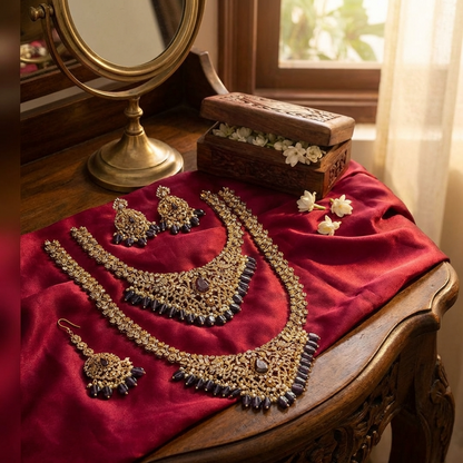👑 Royal Amethyst Kundan Bridal Jewelry Set – Luxury Necklace, Earrings & Statement Accessories