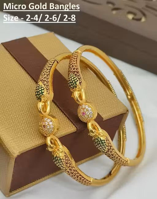 ANTILOOK High Gold Plated American Diamond Brass Bangles Set 