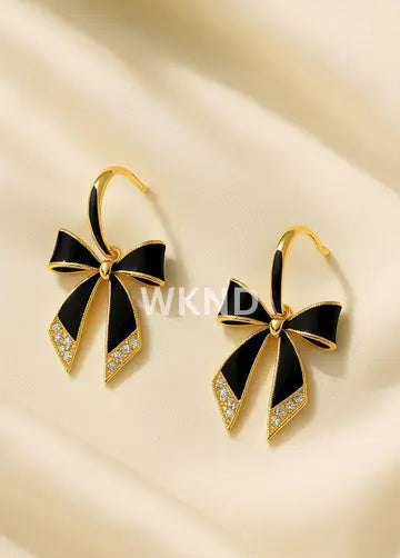 Black Bow Tie Korean Earrings - TheFindify
