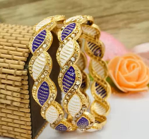 Blue & White Meenakari Oval AD Bangles Set