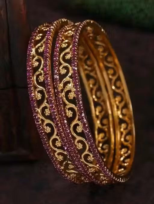 Classic Gold Plated American Diamond Bangles Set
