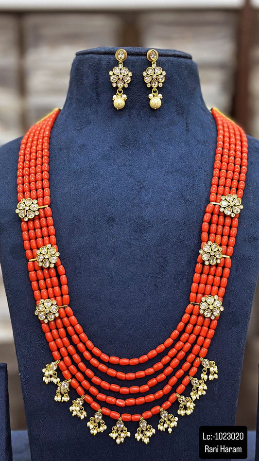 Coral Layered Pearl Drop Necklace - TheFindify