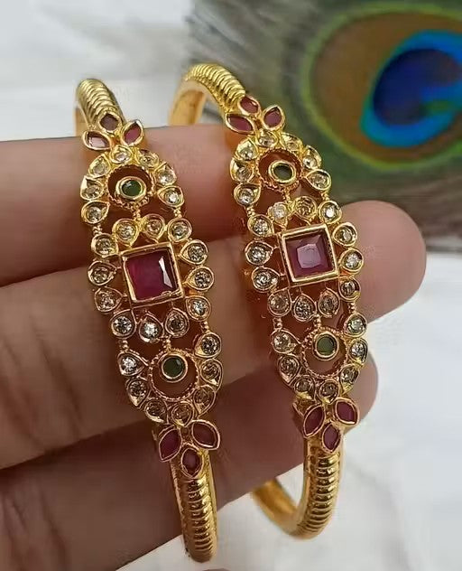 Elegant AD Brass Kada Bangle Set 