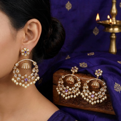 Elegant Pearl Drop Chandbali Earrings – Antique Gold Ethnic Jewelry for Women