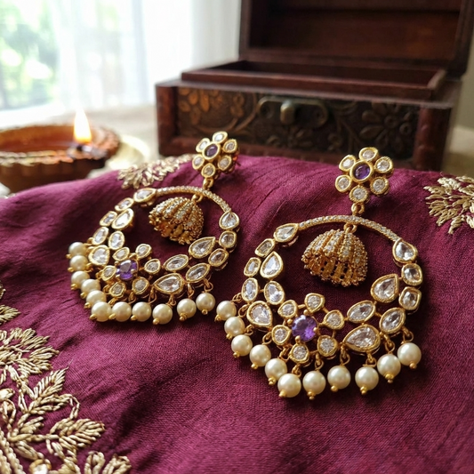 Elegant Pearl Drop Chandbali Earrings – Antique Gold Ethnic Jewelry for Women