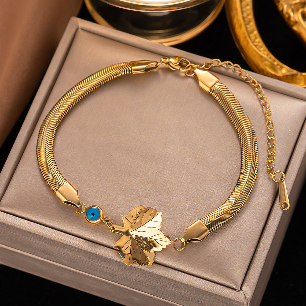 Gold Evil Eye Leaf Bracelet