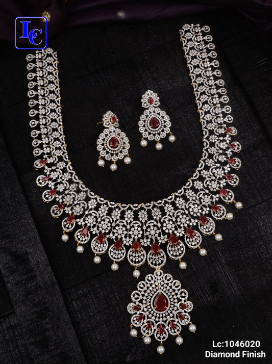 FloraTwist American Diamond Finish Bridal Necklace - TheFindify
