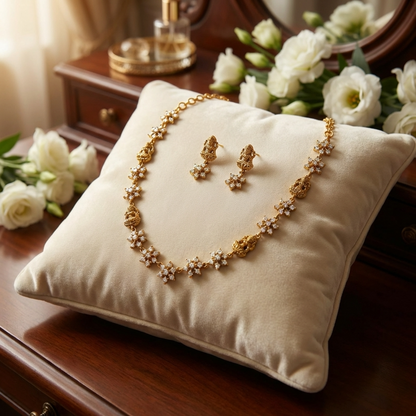 Goddess Lakshmi Floral Necklace Set – Traditional Temple Jewelry for Weddings & Festivals
