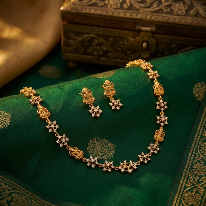 Goddess Lakshmi Floral Necklace Set – Traditional Temple Jewelry for Weddings & Festivals