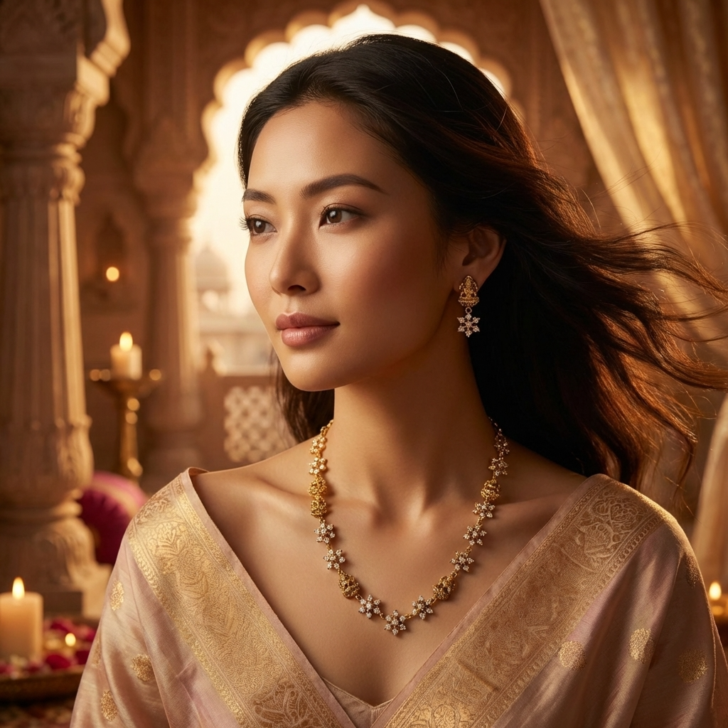 Goddess Lakshmi Floral Necklace Set – Traditional Temple Jewelry for Weddings & Festivals