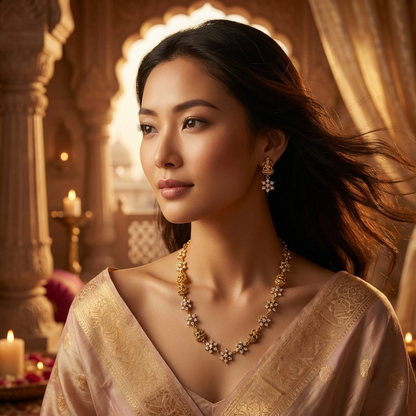 Goddess Lakshmi Floral Necklace Set – Traditional Temple Jewelry for Weddings & Festivals