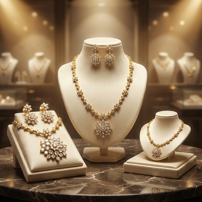 Golden Galaxy Star Statement Necklace Set1