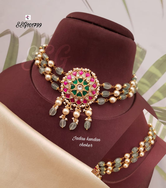 Jadau Kundan Beads Layer Chocker - TheFindify