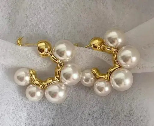 Korean Beautiful Princess Western White Pearl Hoop Earrings - TheFindify