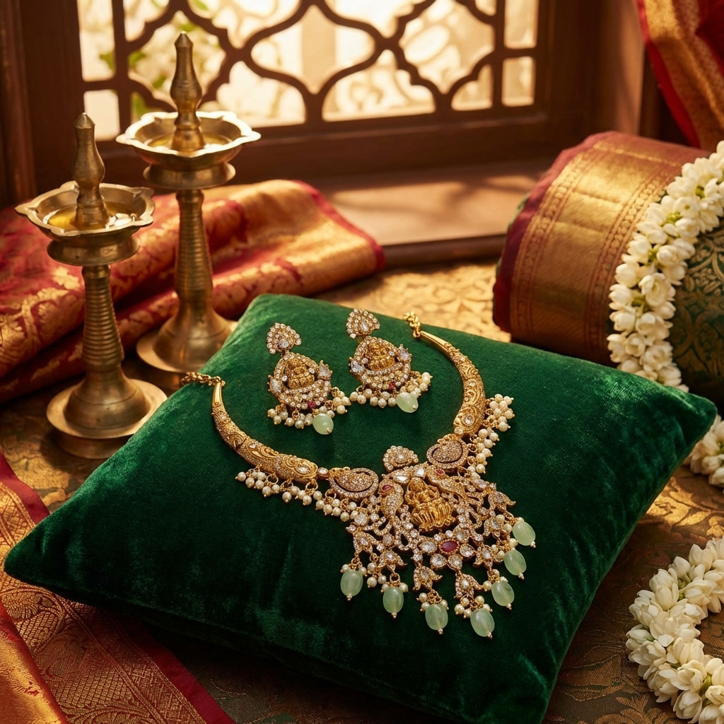 Lakshmi Bridal Necklace – Traditional Gold Temple Jewelry for Weddings &amp; Festive Wear