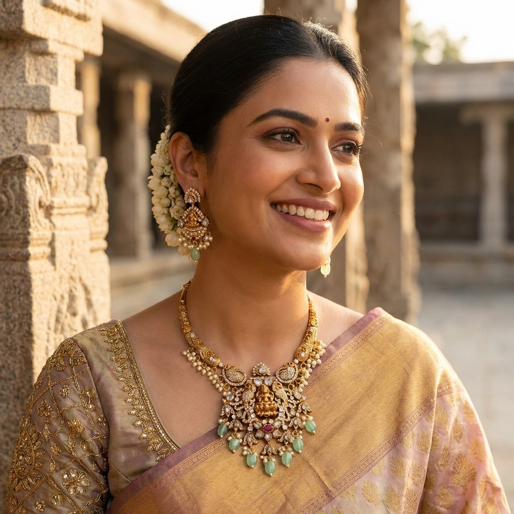 Lakshmi Bridal Necklace – Traditional Gold Temple Jewelry for Weddings &amp; Festive Wear4