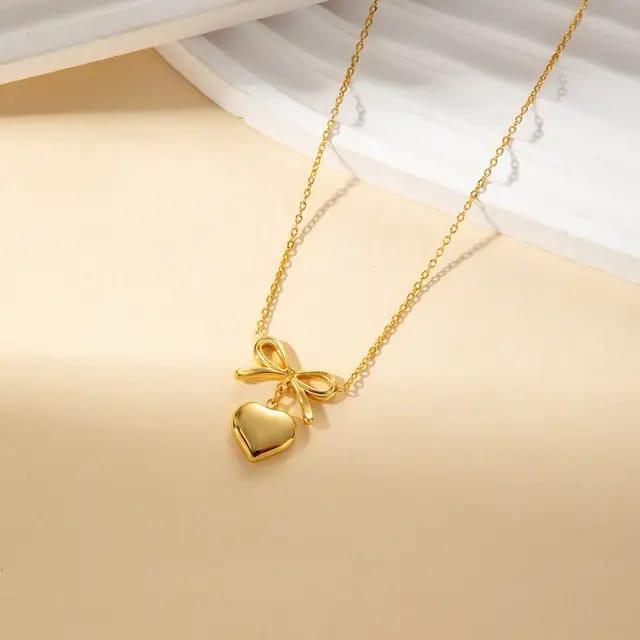 Bow Heart Anti Tarnish 18k Gold Plated Necklace