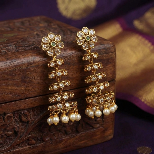 Matte Finish Temple Earrings – Traditional South Indian Gold Look Earrings for Women
