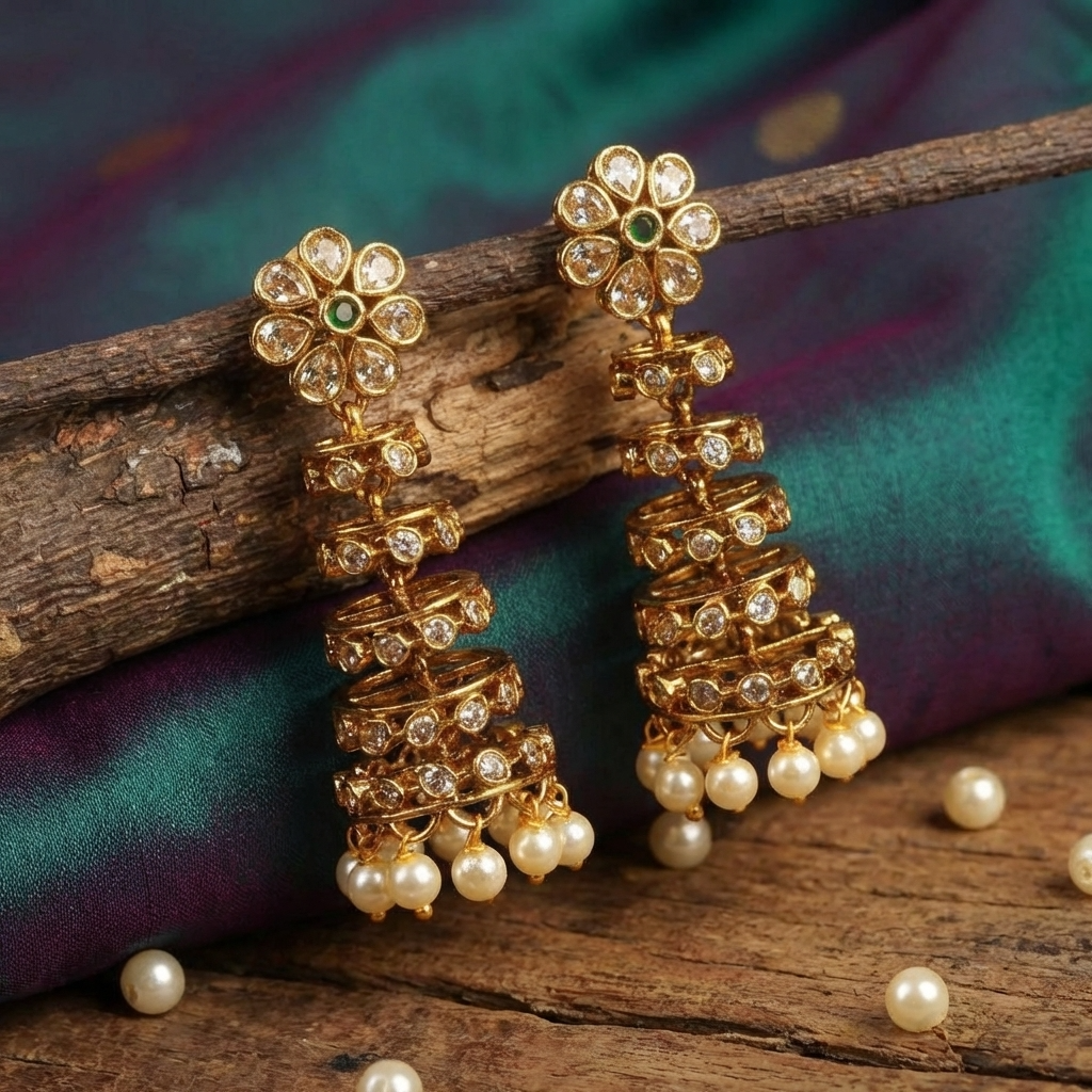 Matte Finish Temple Earrings – Traditional South Indian Gold Look Earrings for Women