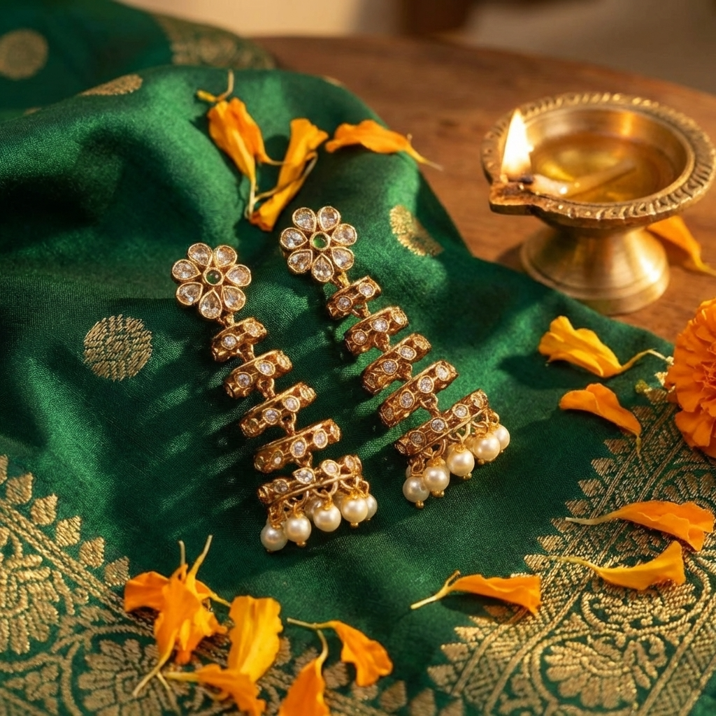 Matte Finish Temple Earrings – Traditional South Indian Gold Look Earrings for Women