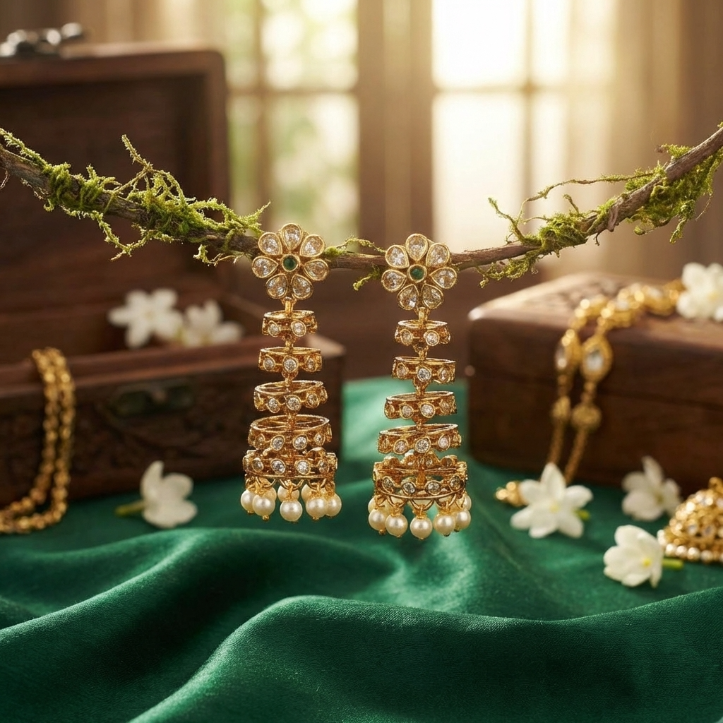 Matte Finish Temple Earrings – Traditional South Indian Gold Look Earrings for Women