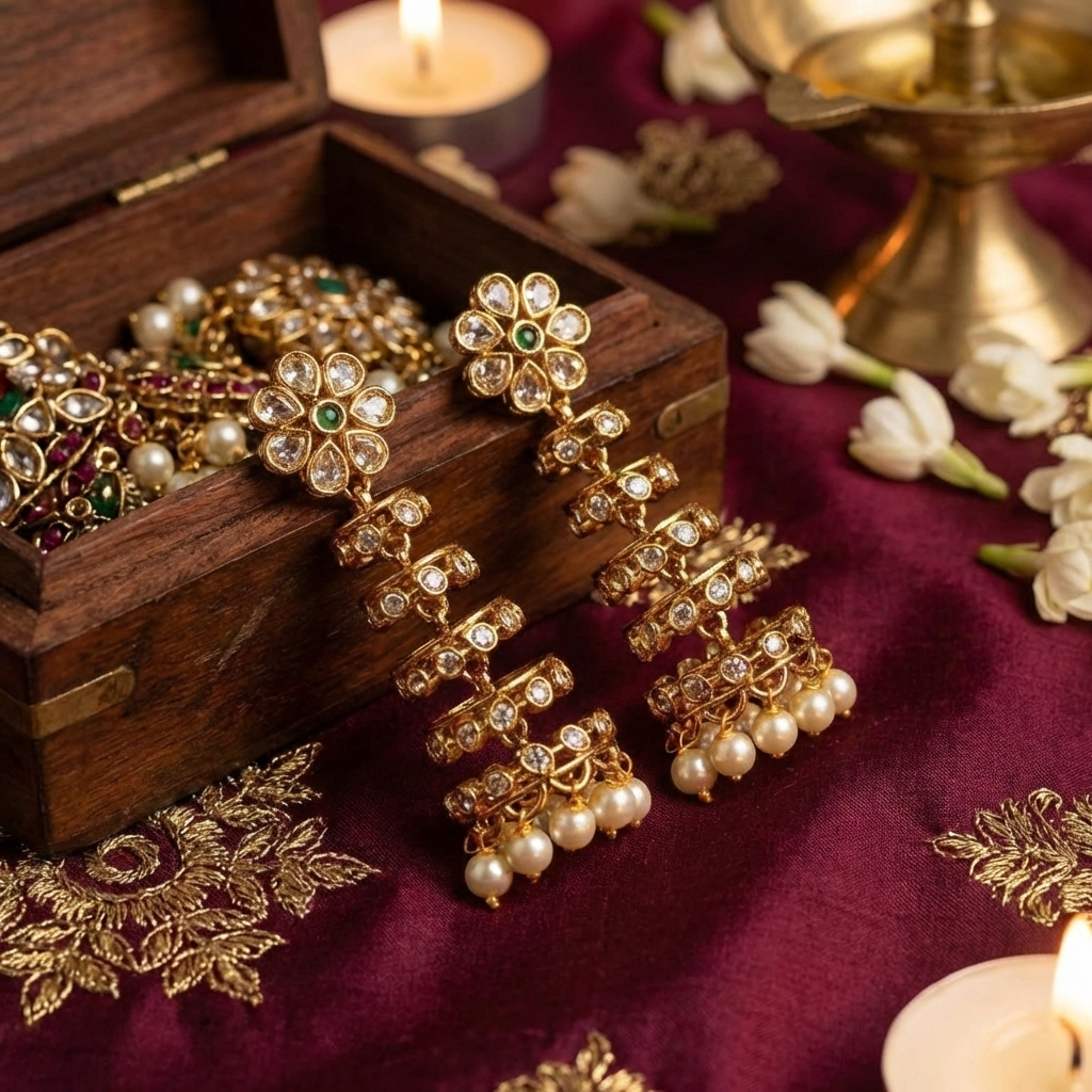 Matte Finish Temple Earrings – Traditional South Indian Gold Look Earrings for Women