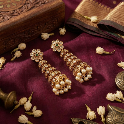 Matte Finish Temple Earrings – Traditional South Indian Gold Look Earrings for Women