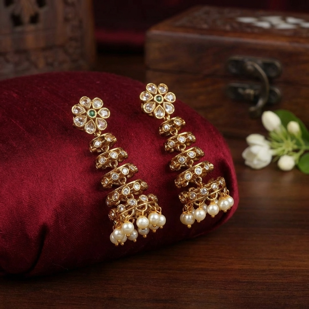 Matte Finish Temple Earrings – Traditional South Indian Gold Look Earrings for Women
