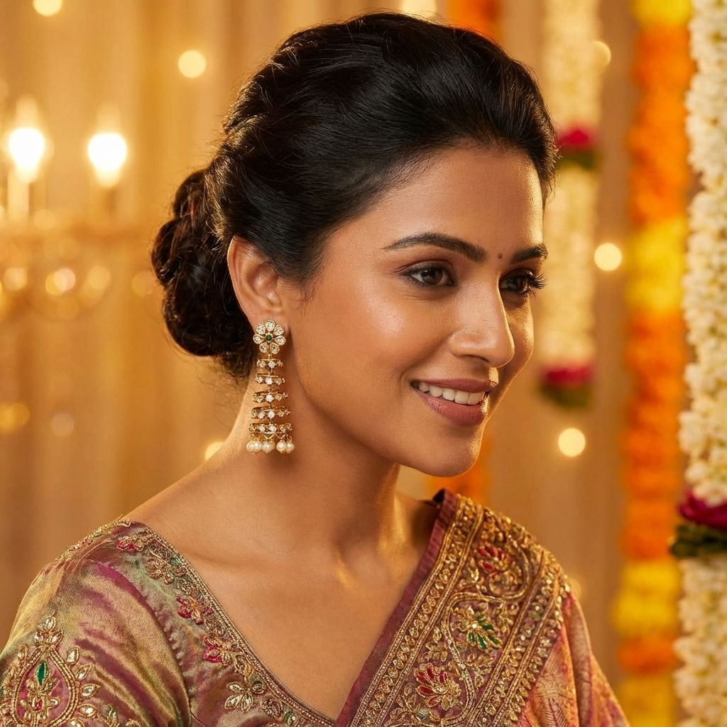Matte Finish Temple Earrings – Traditional South Indian Gold Look Earrings for Women