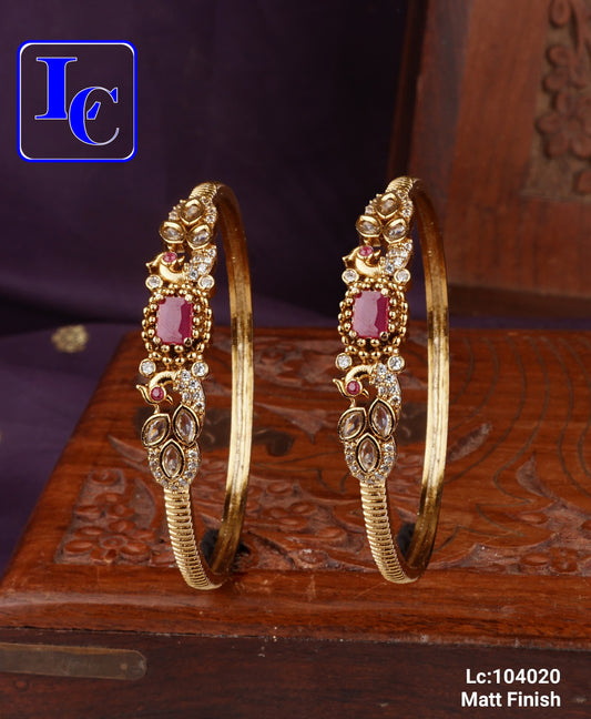 THEFINDIFY Peacock Oval Ruby Design Matte Finish Bangles - TheFindify