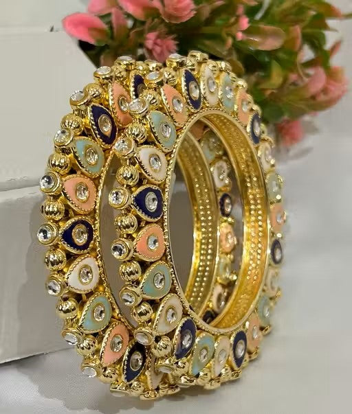  Meenakari Gold-Plated Bangles Set