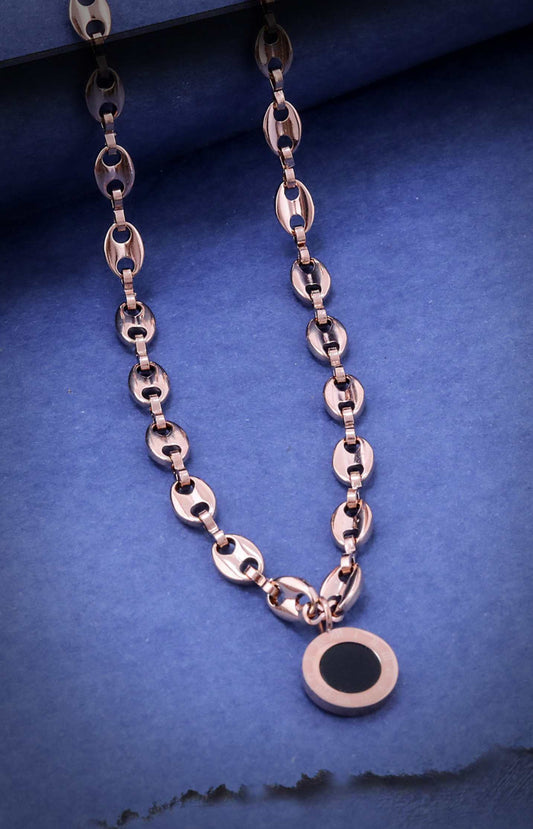 Linked Chain with Rounded Black Pendent