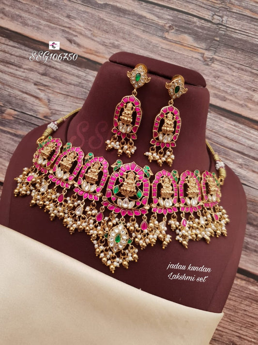 Premium Jadau Kundan Lakshmi Necklace Set - TheFindify