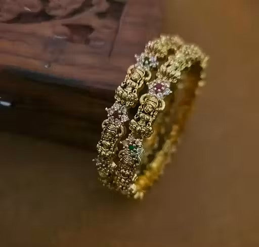 Premium Matte Finish American Diamond Gold-Plated Bangle Set