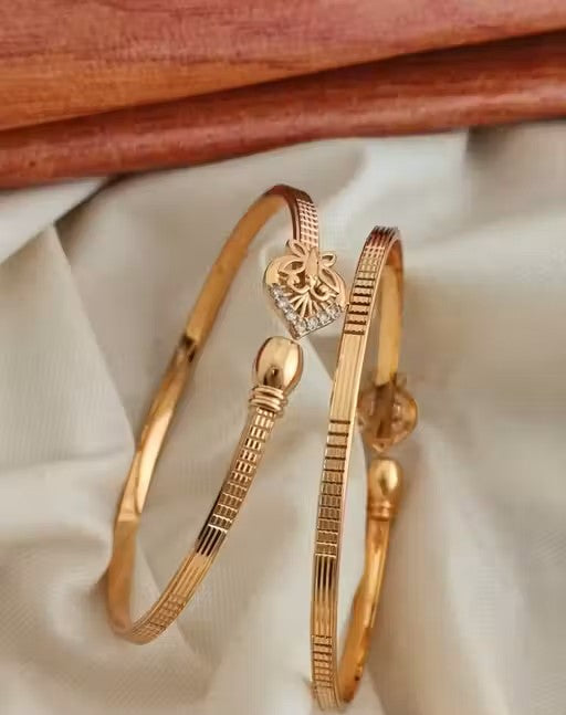 Princess Rose Gold Plated Adjustable Cuff Bangles with American Diamonds 