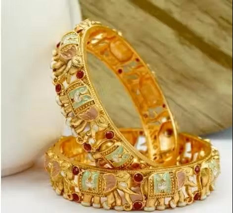 Royal Elephant Motif Enamel Painted Bangle Set 