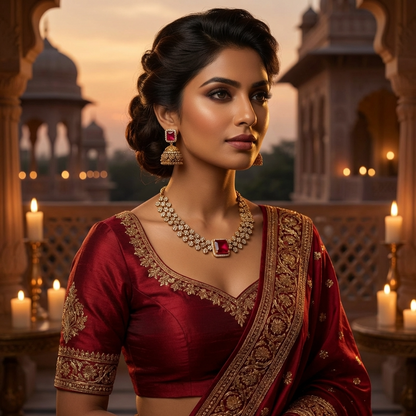  Royal Ruby Stone Necklace Set – Luxury Diamond Look Bridal Jewelry with Earrings