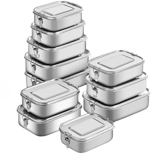 304 Stainless Steel Bento Lunch Box Double Buckle Sealed Picnic Box Student Square Food Storage Containers 1/2/3 Grid Lunch Box