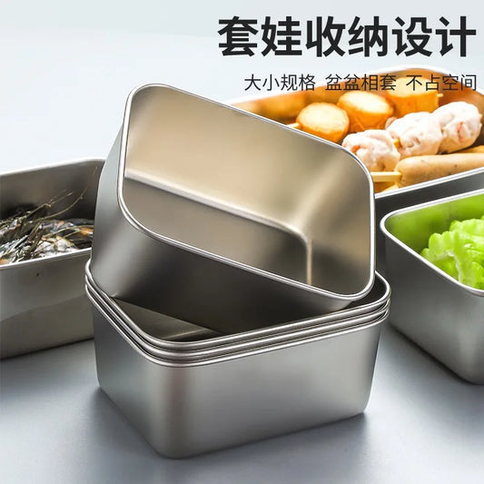 304 stainless steel spare dish box, deep preservation box with lid, home refrigerator bento box, outdoor picnic box