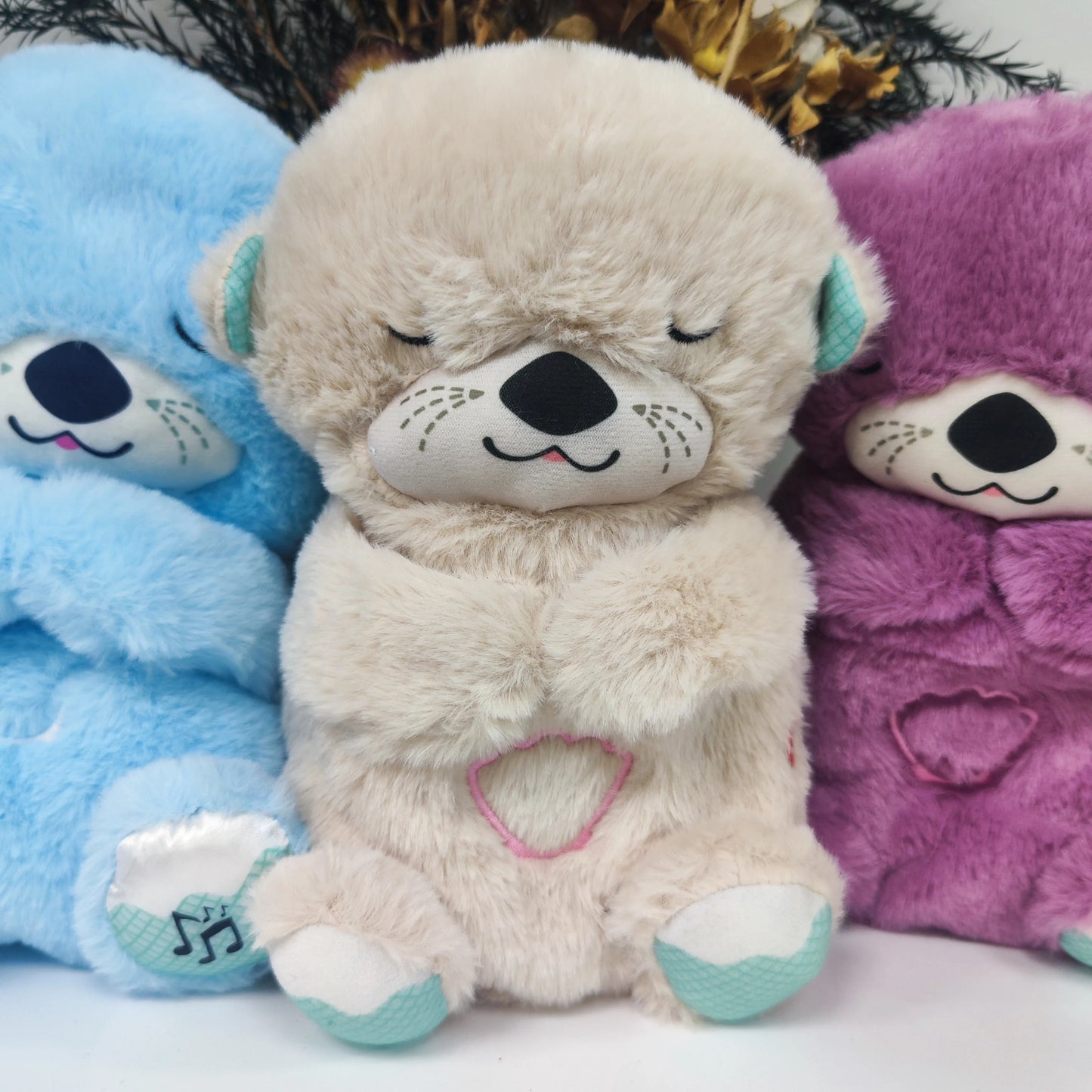 Baby Music Breathing Bear Baby Soothing Otter Plush Doll Toy Baby Kids Soothing  Sleeping Companion Sound and Light Doll Toy Gif